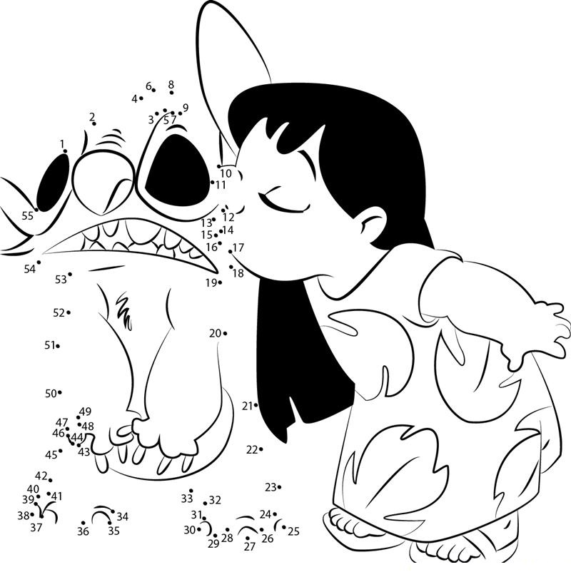 Lilo And Stitch Love printable dot to dot worksheet