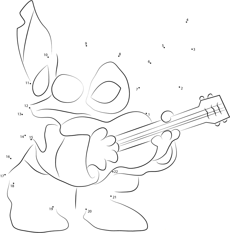 Stitch Playing Guitar printable dot to dot worksheet