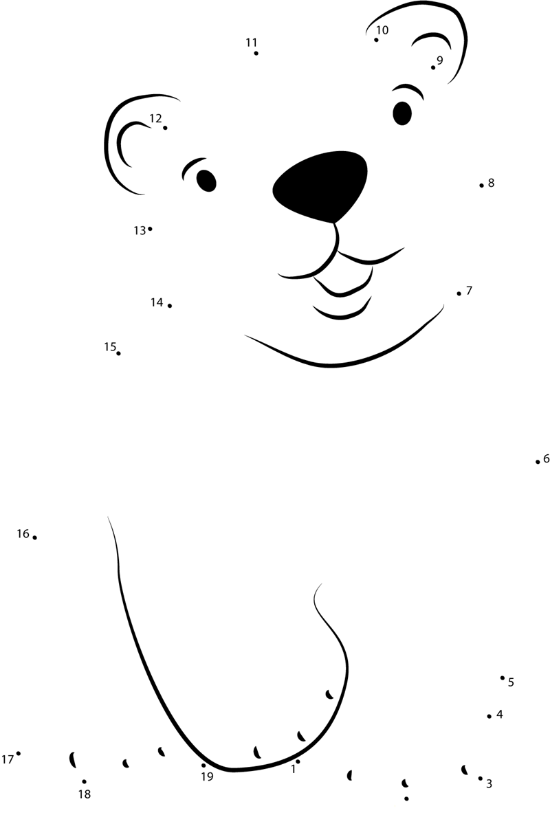 Cute Little Polar Bear printable dot to dot worksheet