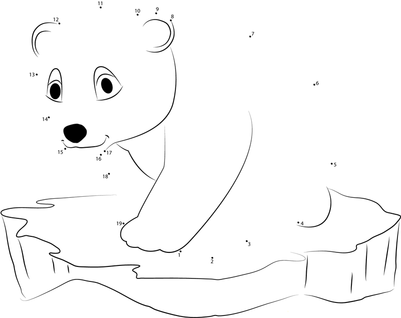 Little Polar Bear On Ice Surface printable dot to dot worksheet