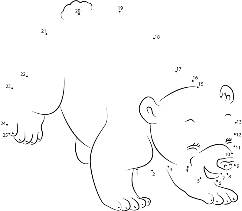 Little Polar Bear Playing printable dot to dot worksheet