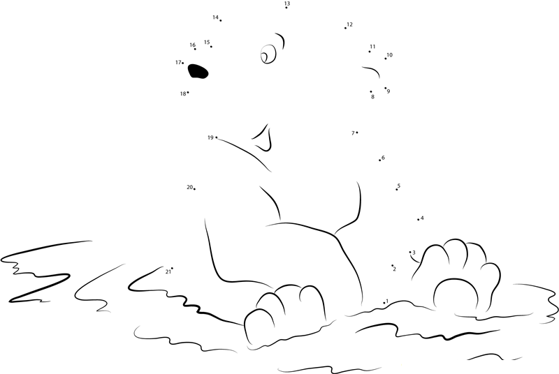 Little Polar Bear Sitting In Water printable dot to dot worksheet