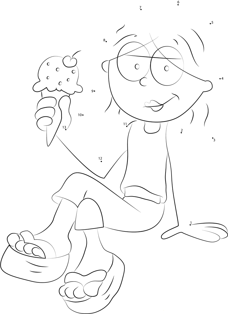 Lizzie Mcguire Eating Ice Cream printable dot to dot worksheet