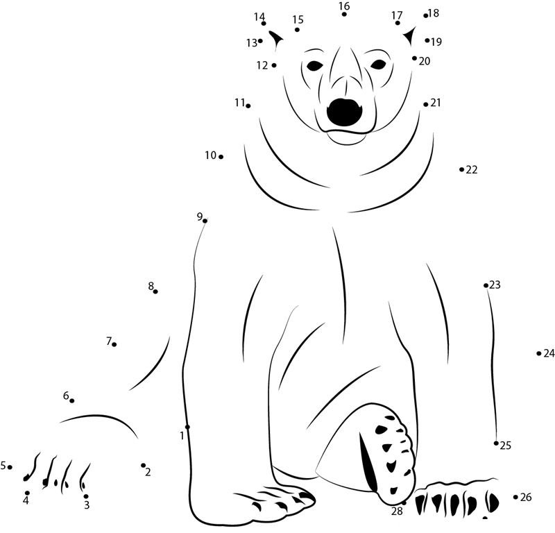 Sitting Polar Bear dot to dot worksheets