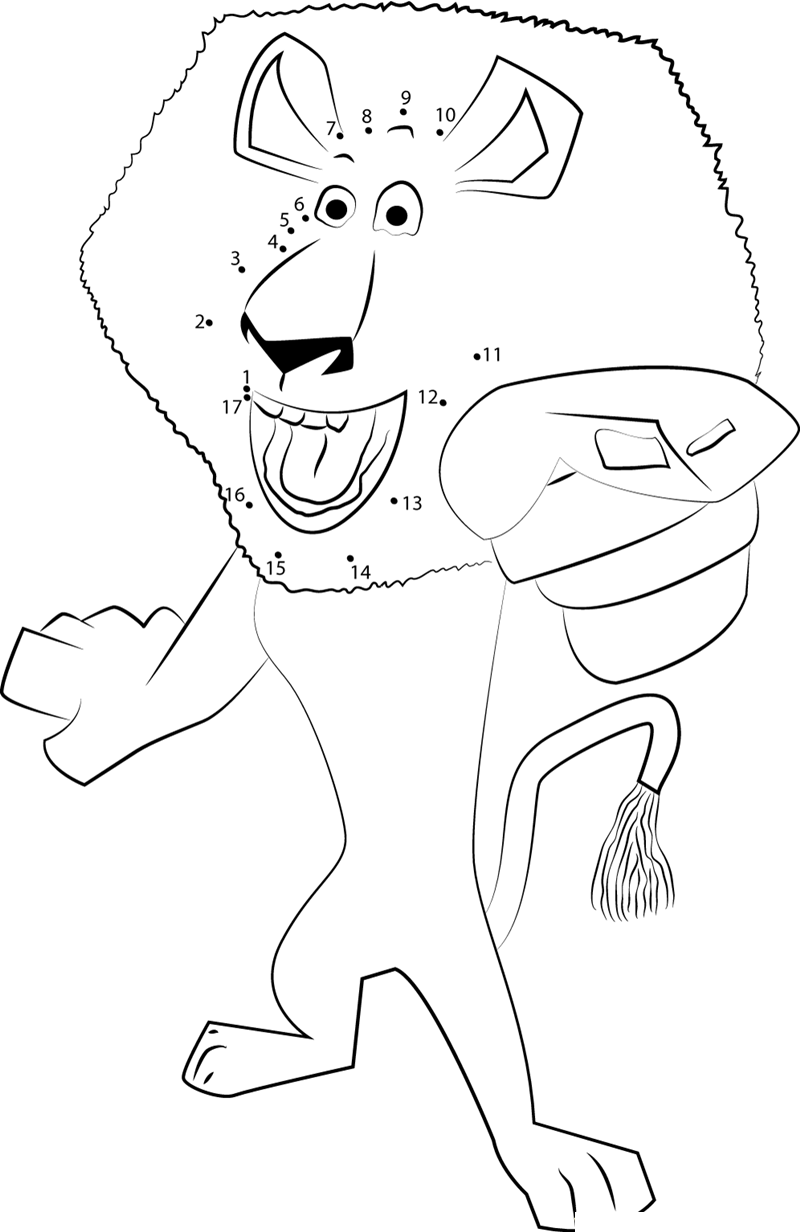 Alex The Lion printable dot to dot worksheet