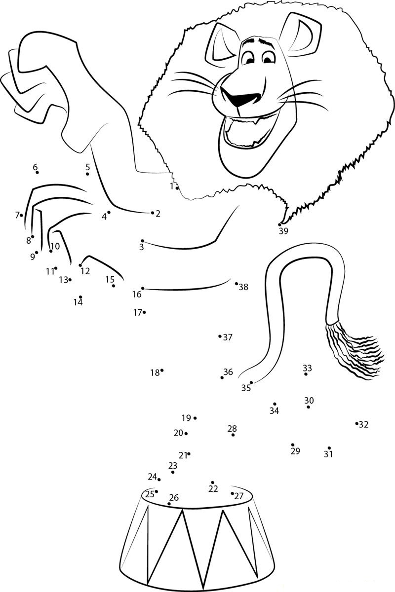 Madagascar 3 Dancing King printable dot to dot worksheet