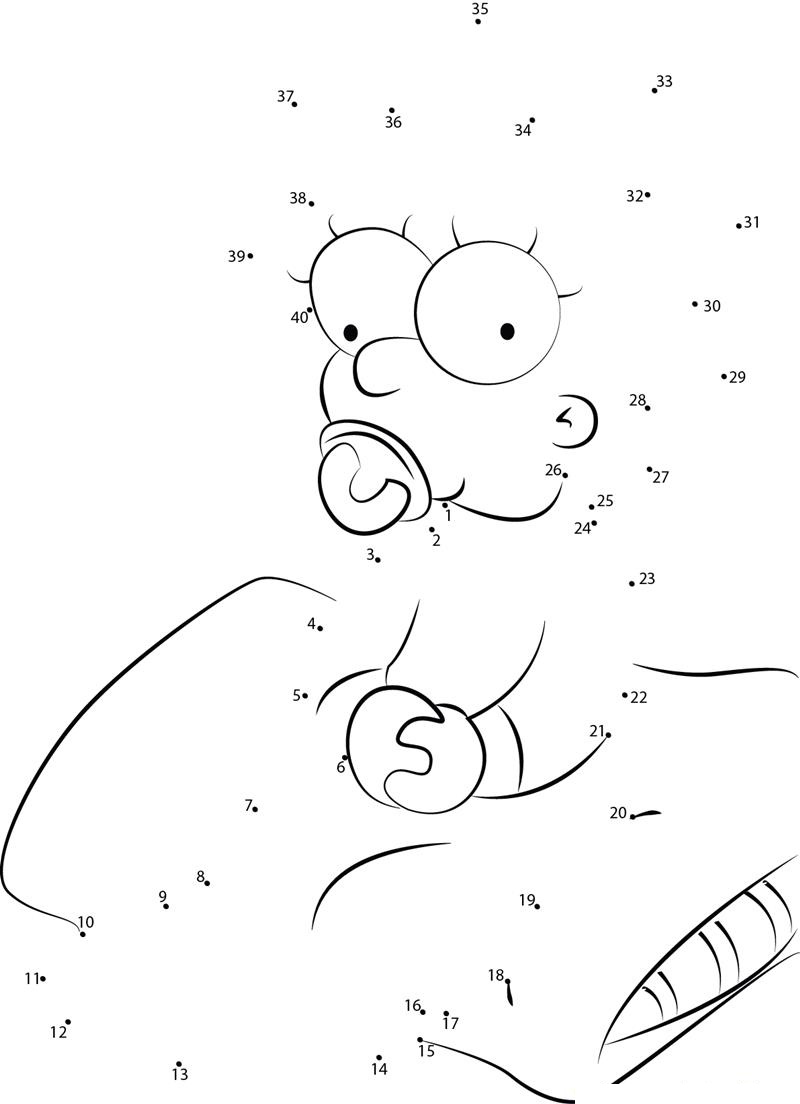 Baby Maggie Simpson printable dot to dot worksheet