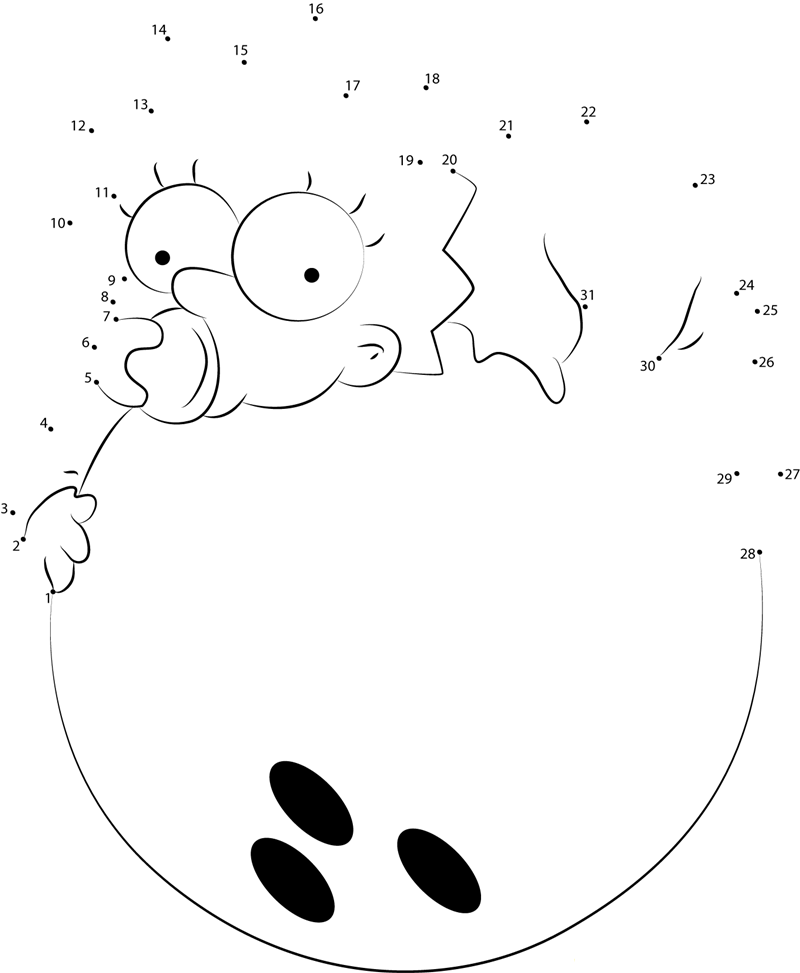 Maggie Simpson Bowling printable dot to dot worksheet