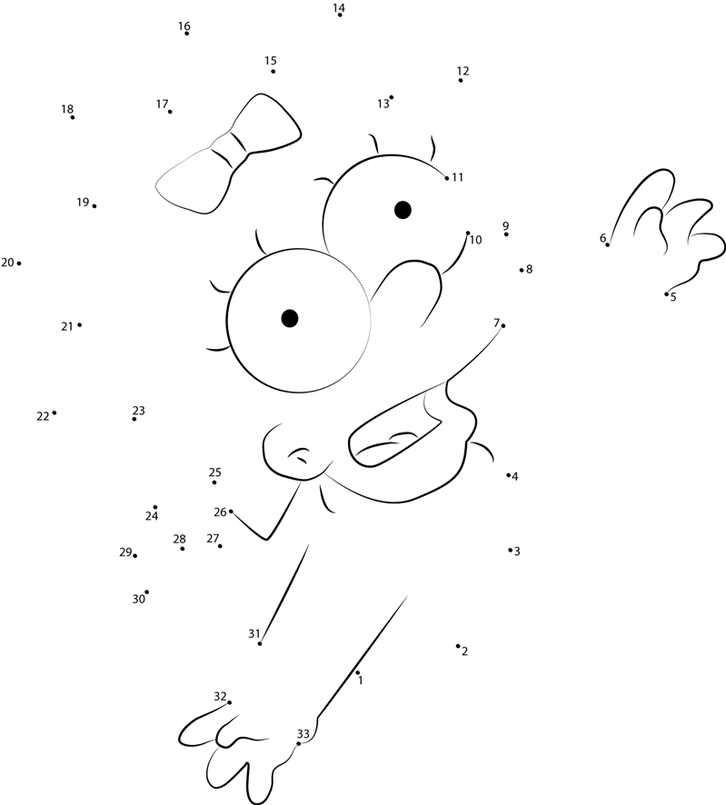 Maggie Simpson Looking Up printable dot to dot worksheet