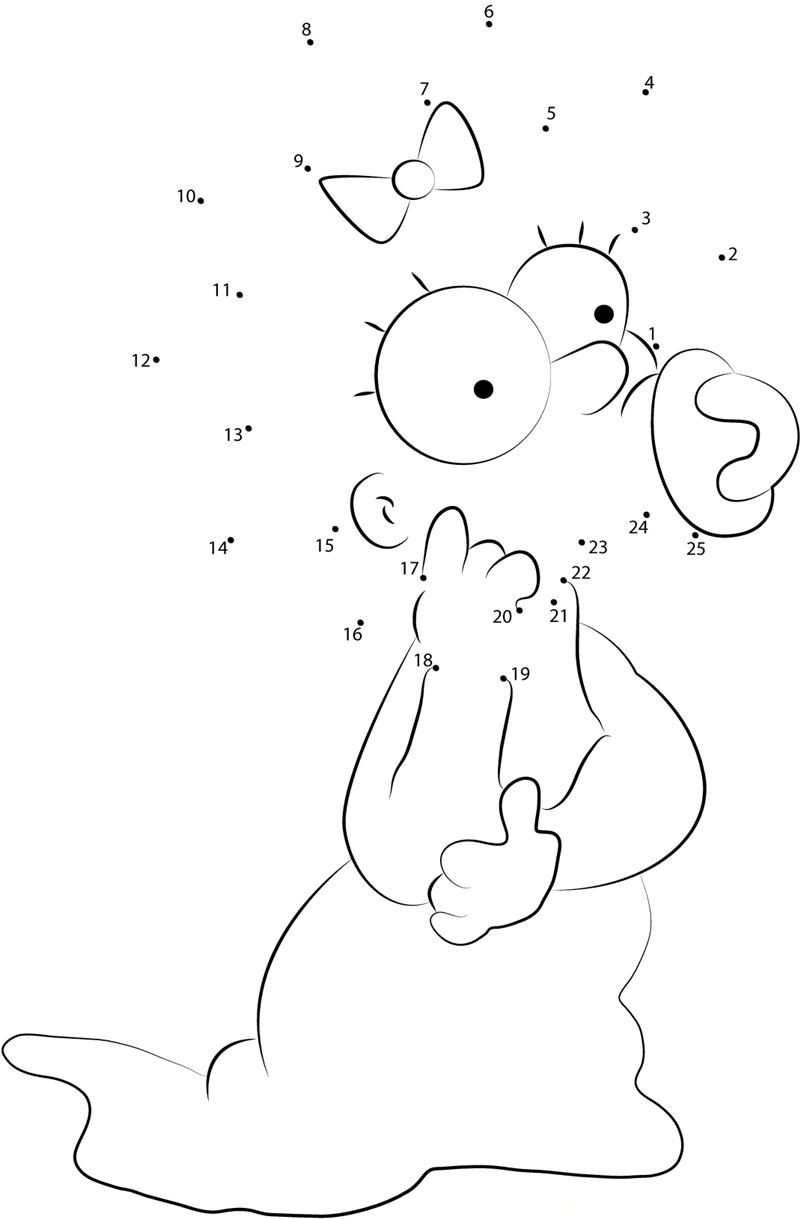 Maggie Simpson Thinking printable dot to dot worksheet