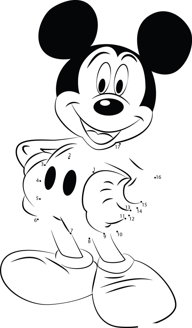 Mickey Mouse Smile printable dot to dot worksheet