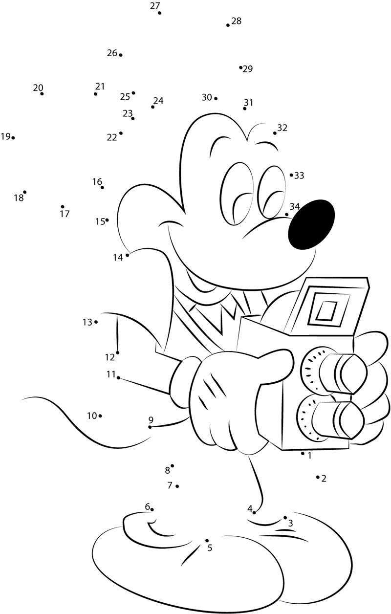 Mickey Mouse With Camera printable dot to dot worksheet