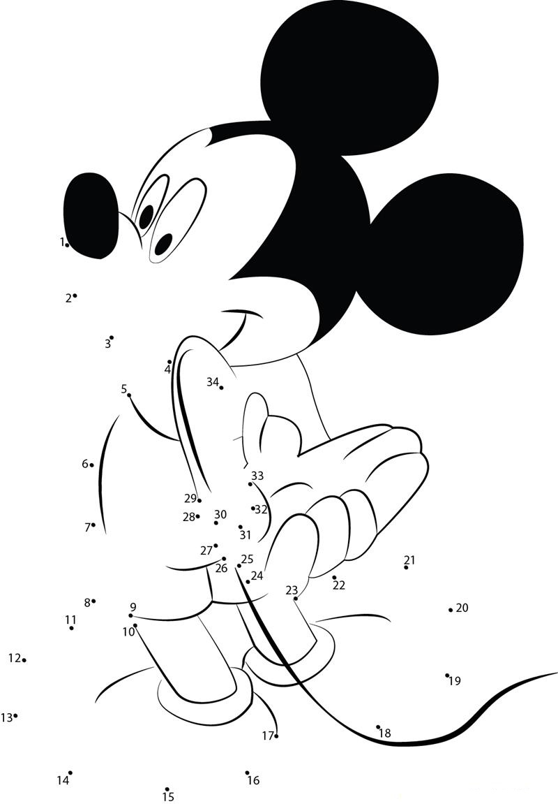 Naughty Mickey Mouse printable dot to dot worksheet