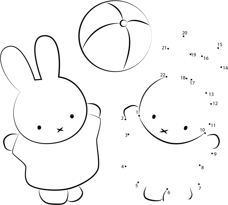 Miffy And Nina Play Ball printable dot to dot worksheet