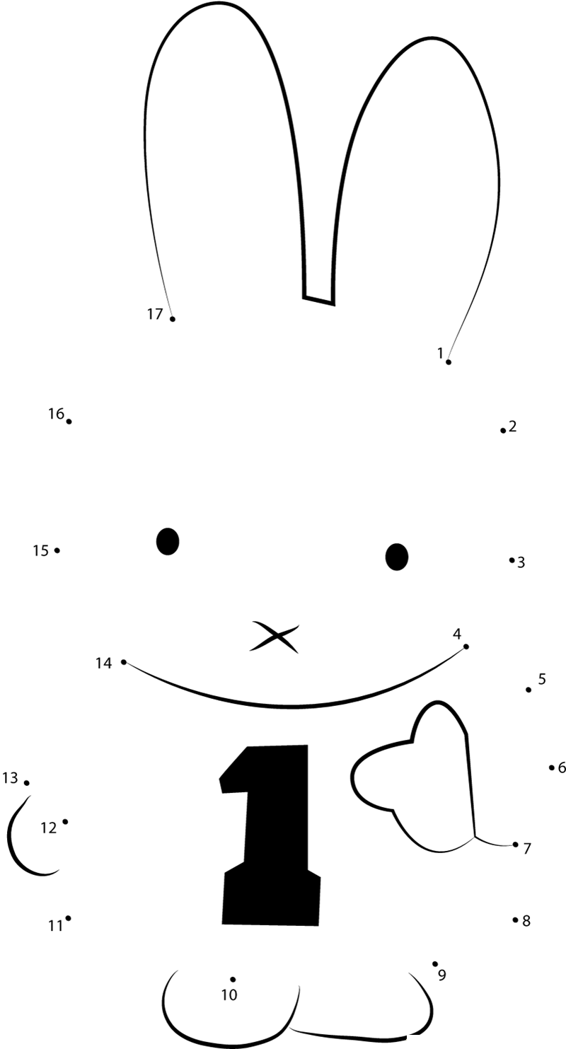 Miffy Number One printable dot to dot worksheet