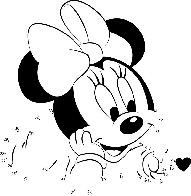 Minnie Mouse Cuteness dot to dot worksheets