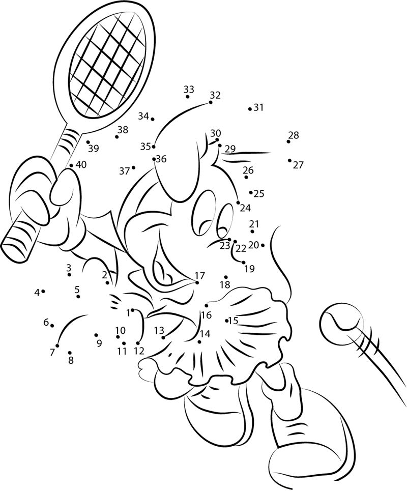 Minnie Mouse Play Badminton printable dot to dot worksheet