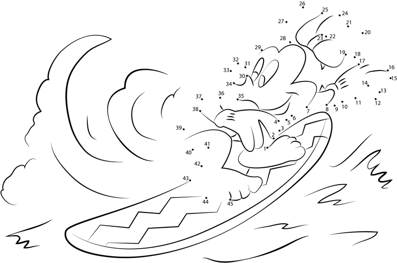 Minnie Mouse Surfing dot to dot worksheets