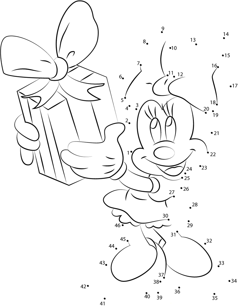 Minnie Mouse Taking Gift dot to dot worksheets