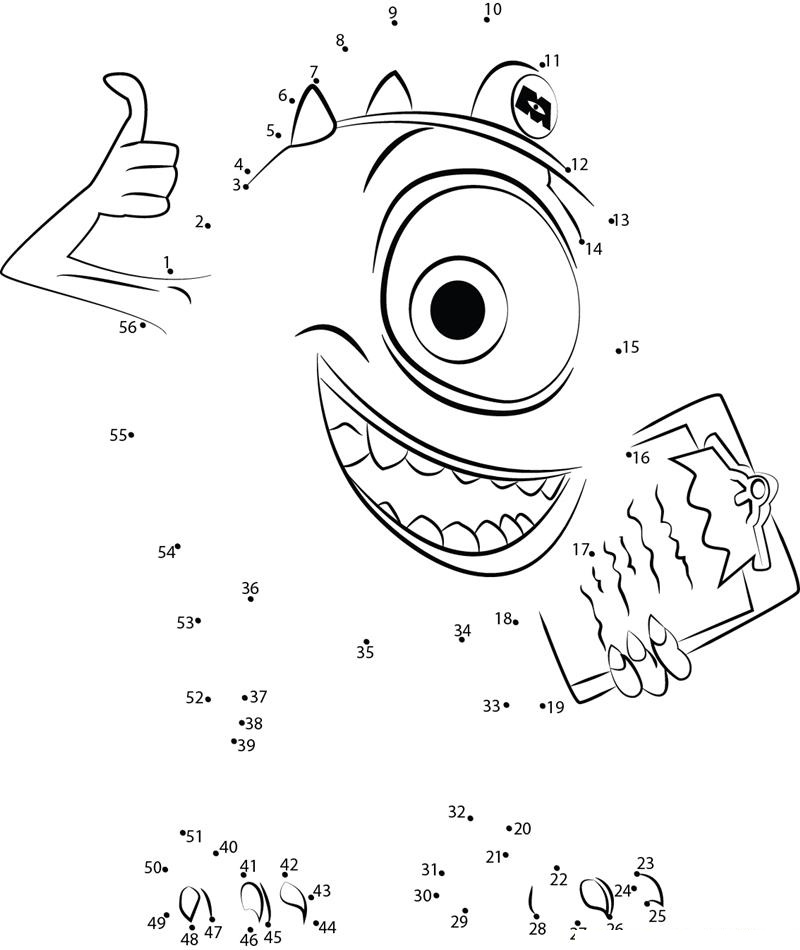 Playful Monsters Inc printable dot to dot worksheet