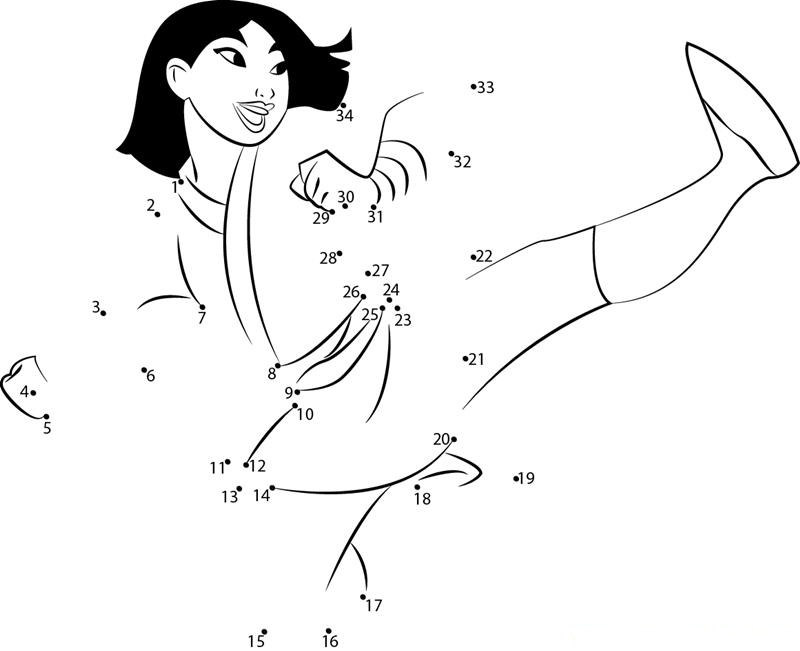 Mulan Doing Karate dot to dot worksheets