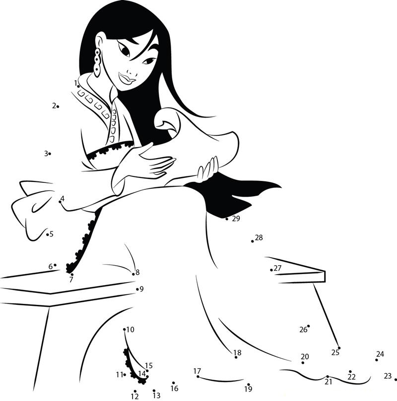 Mulan Reading dot to dot worksheets