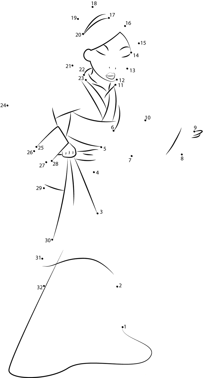 Mulan Show Her Dress dot to dot worksheets