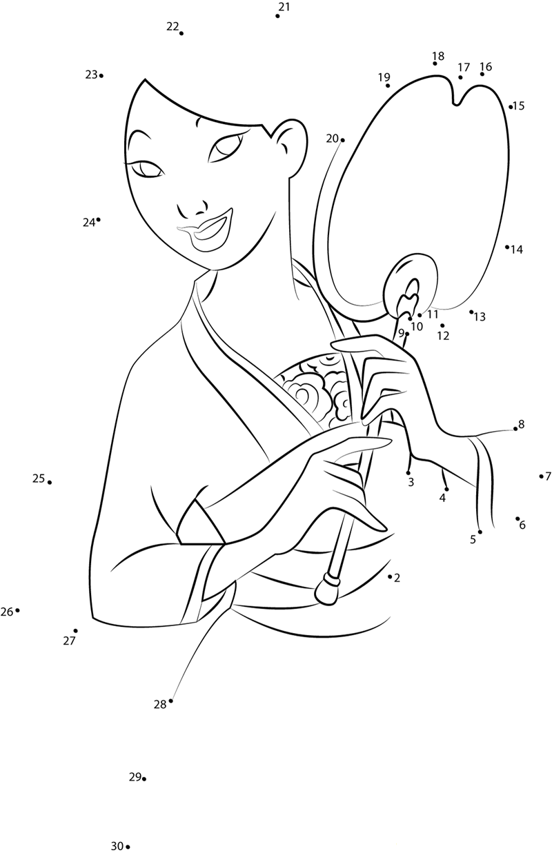 Smiling Mulan dot to dot worksheets