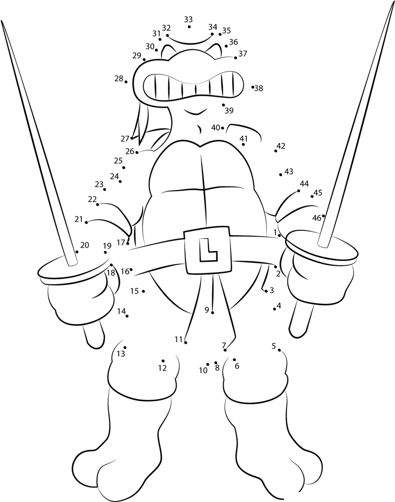 Leonardo With Swords printable dot to dot worksheet