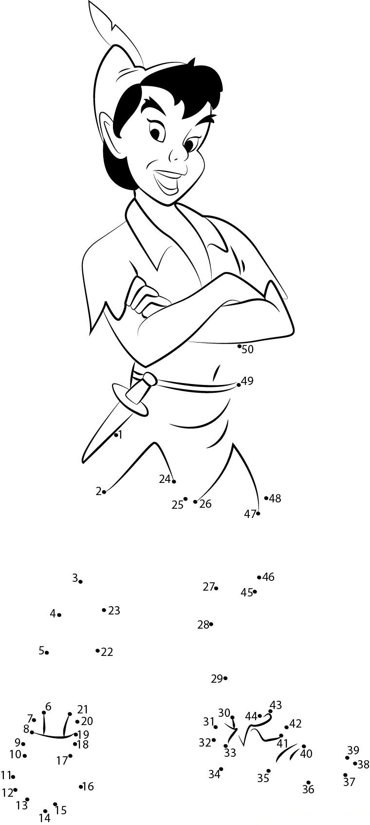 Adventuring Peter Pan printable dot to dot worksheet