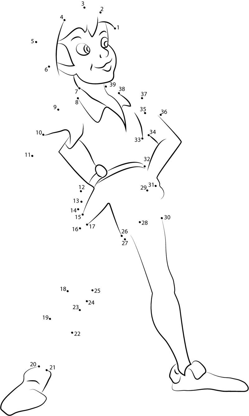 Peter Pan By Disney printable dot to dot worksheet