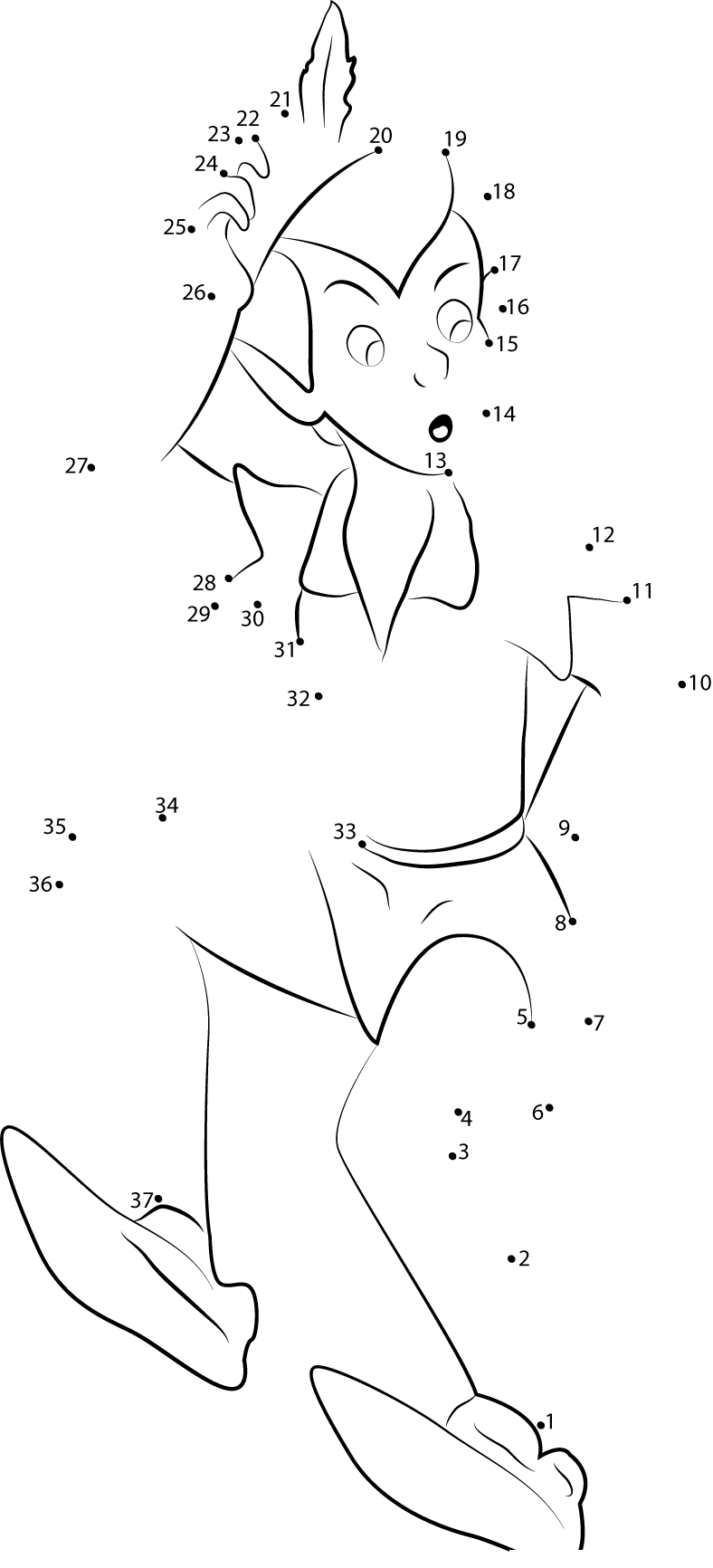 Peter Pan Dancing printable dot to dot worksheet