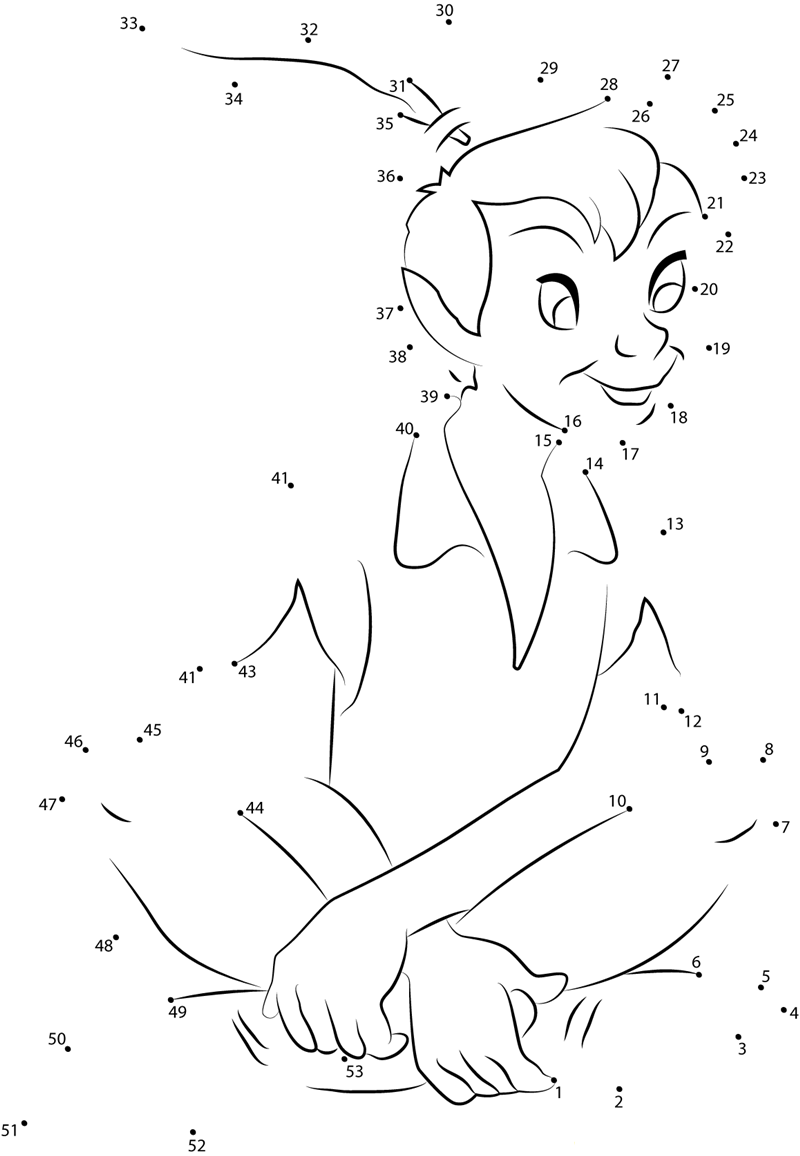 Peter Pan Sitting Down printable dot to dot worksheet