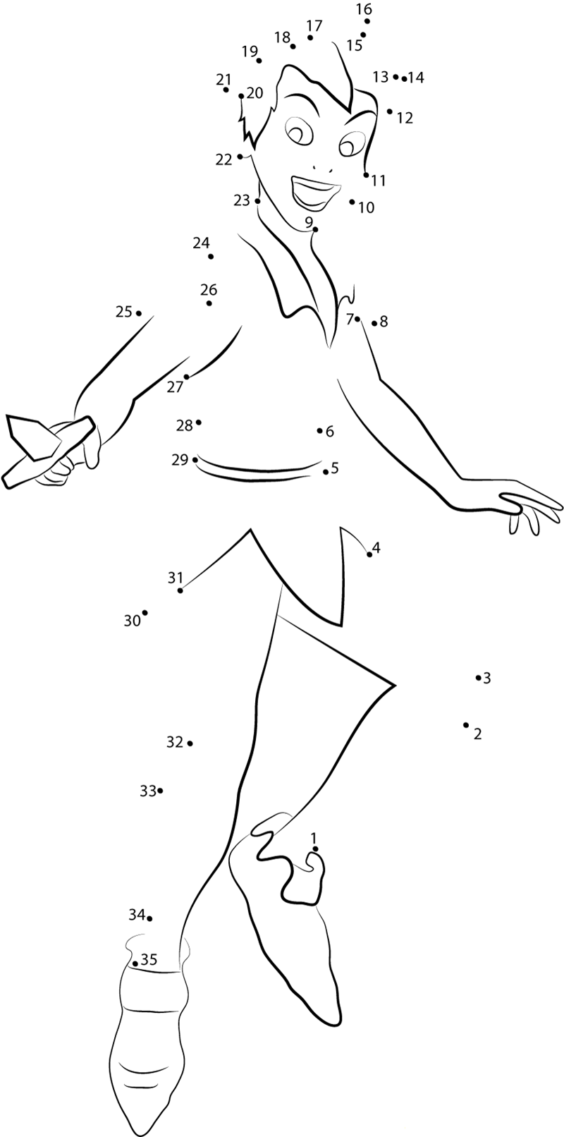 Peter Pan Smiling dot to dot worksheets