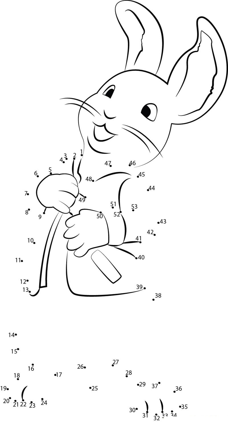 Funny Peter Rabbit printable dot to dot worksheet