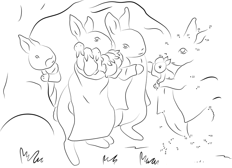 Peter Rabbit With Family dot to dot worksheets