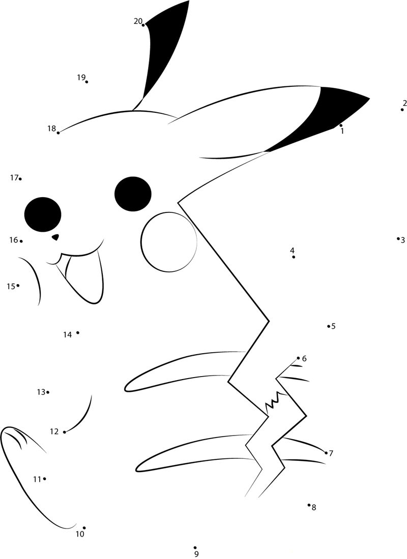 Cheerful Pikachu dot to dot worksheets