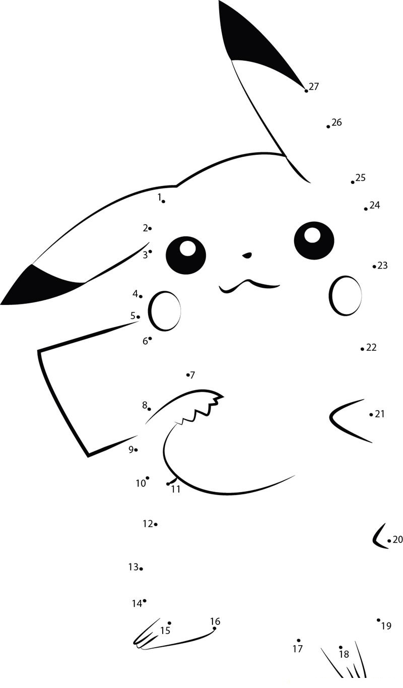 Energetic Pikachu printable dot to dot worksheet