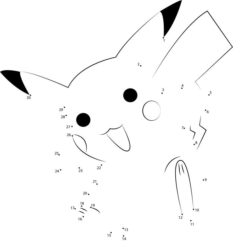 Happy Pikachu printable dot to dot worksheet