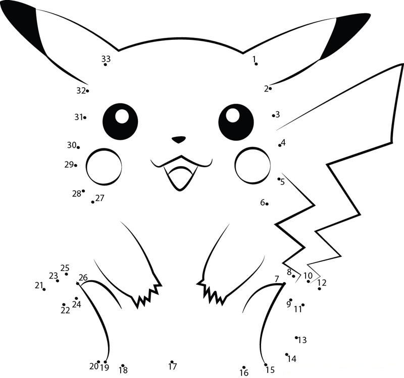 Hungry Pikachu dot to dot worksheets