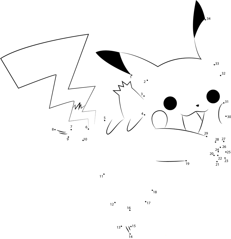 Joyful Pikachu dot to dot worksheets