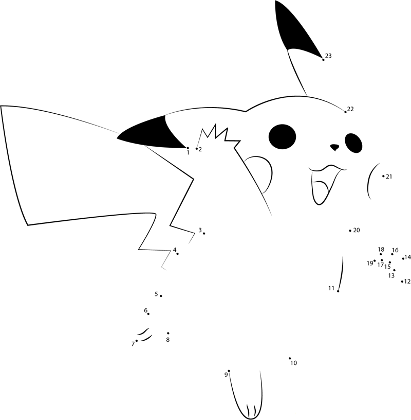 Pikachu Flying dot to dot worksheets