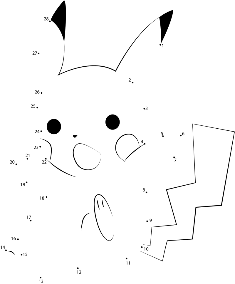 Pikachu The Pokemon dot to dot worksheets