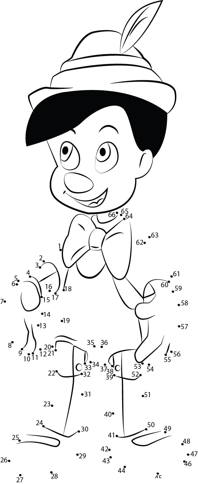 Pinocchio dot to dot worksheets