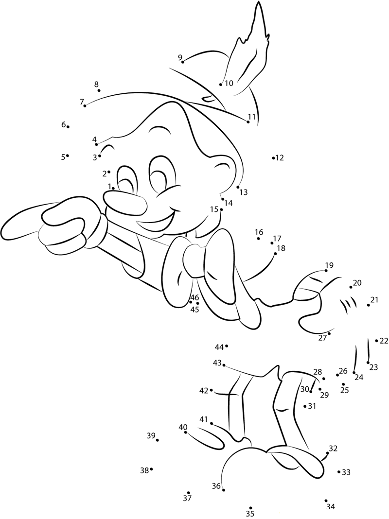 Pinocchio Looking Something printable dot to dot worksheet