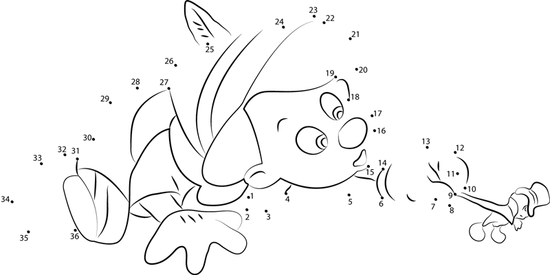 Sad Jiminy Cricket printable dot to dot worksheet