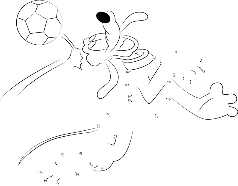 Pluto Playing A Football printable dot to dot worksheet