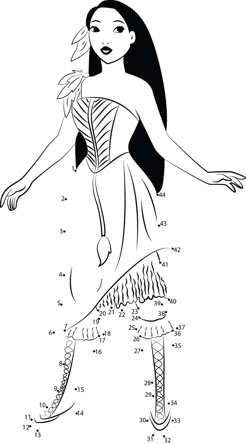 Pocahontas printable dot to dot worksheet