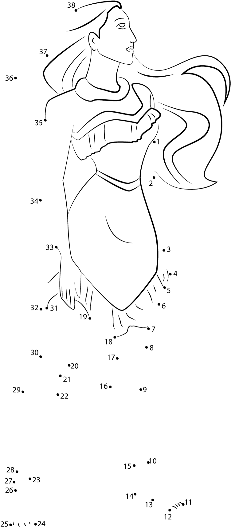 Pocahontas printable dot to dot worksheet