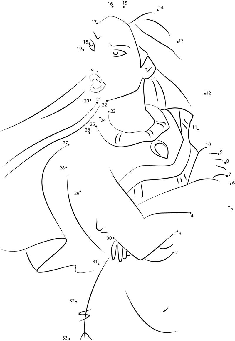 Pocahontas Looking Someone printable dot to dot worksheet